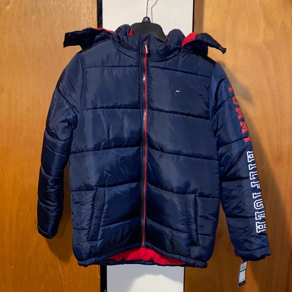 ❤️🤍💙NWT Tommy Hilfiger Kids Blue, Red & White Removable Hooded Puffer Coat